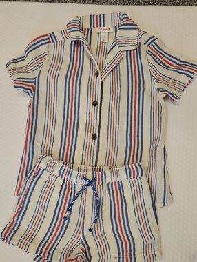 Cat & Jack Cream Striped Short Linen Set with Red & Blue
